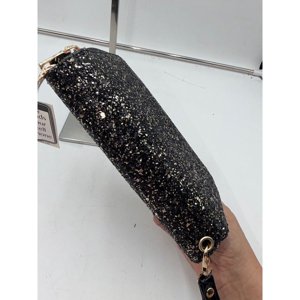 Sasha Handbags Black Gold Glitter Double Zip Wristlet Wallet Cell Phone Holder - Picture 8 of 8